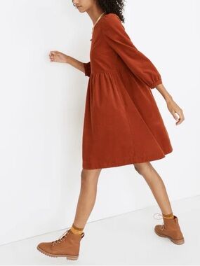 Madewell Burnt Orange Corduroy Babydoll Dress Cottagecore Prairie NWOT
Small